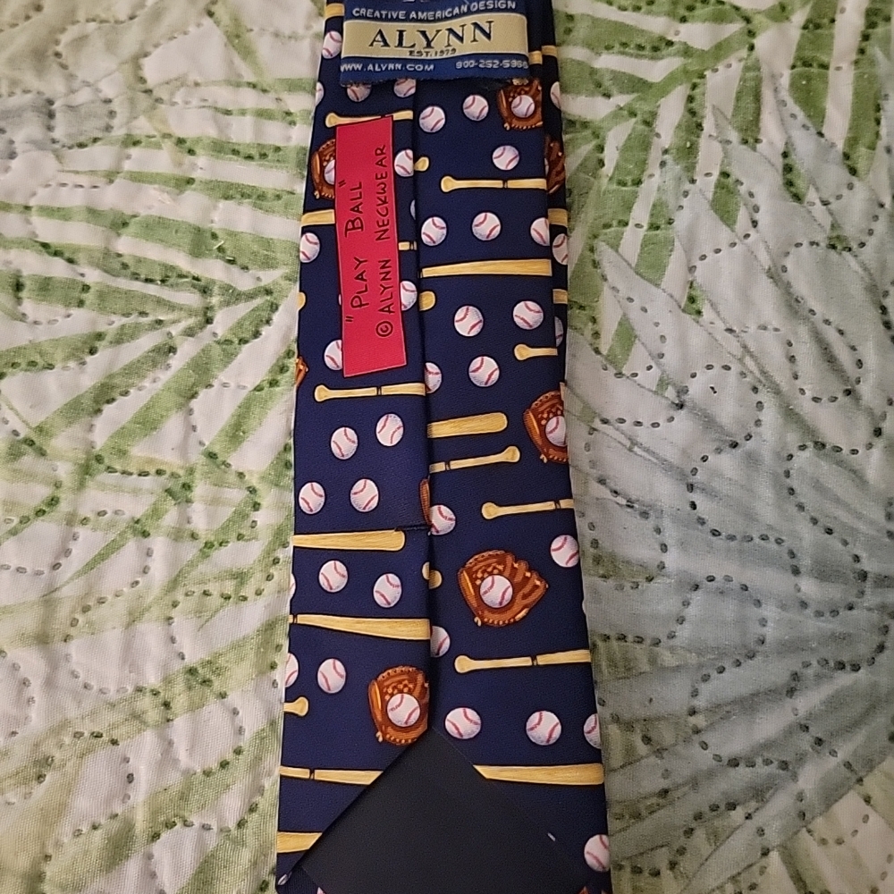 Baseball Patterned Blue Tie - image 3